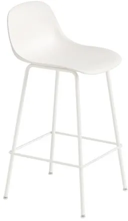 Muuto Fiber Barstol med Tube Base och Rygg Vit/Vit H87,5 cm