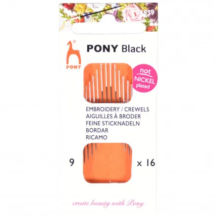 Pony Black Broderinålar Str. 9 - 16 st