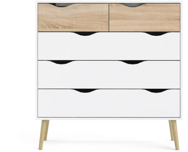 TVILUM Delta byrå - vit/ekstruktur, med 5 lådor